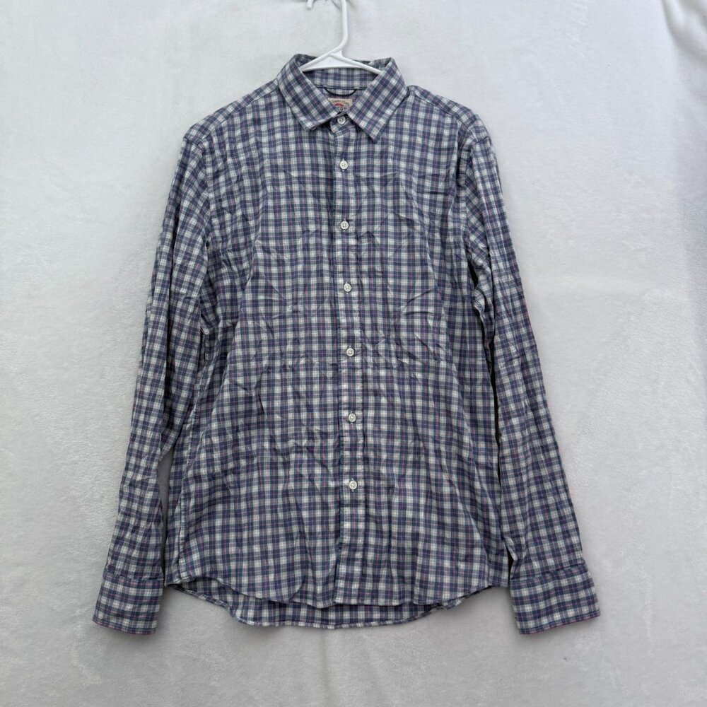 Faherty The Moment Shirt Mens M Blue Plaid Lightweight Business Casual Button Up